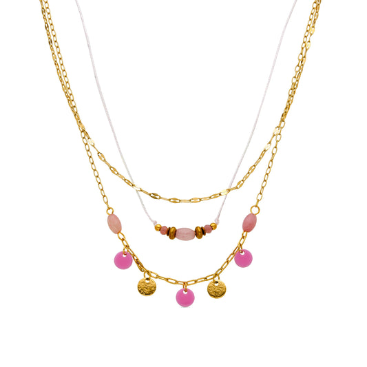 Collar con Cuarzo Rosa acabado oro 18k - Omlia