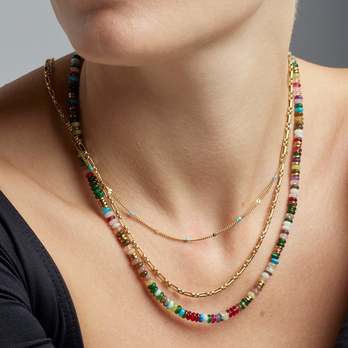 Collar con Cristal Multicolor acabado oro 18k - Issne