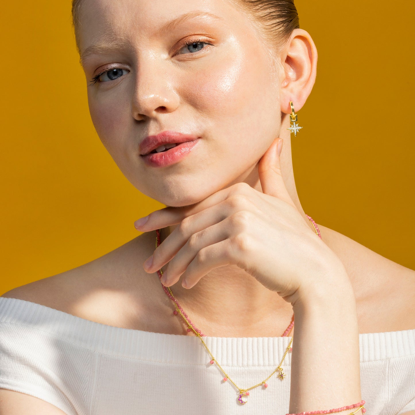 Collar con Cristal Rosa acabado oro 18k - Ethal