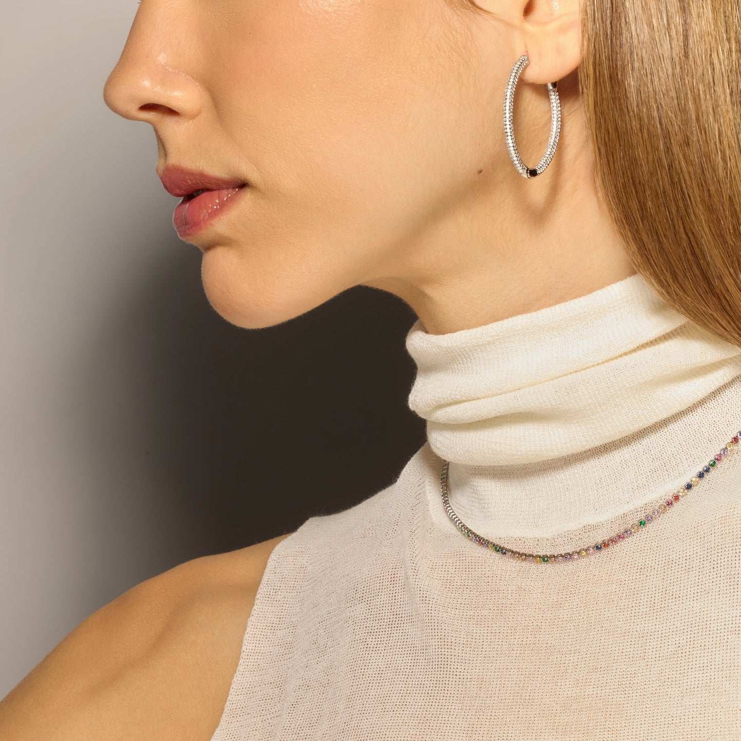 Collar con Circonita Multicolor acabado plata - Serly