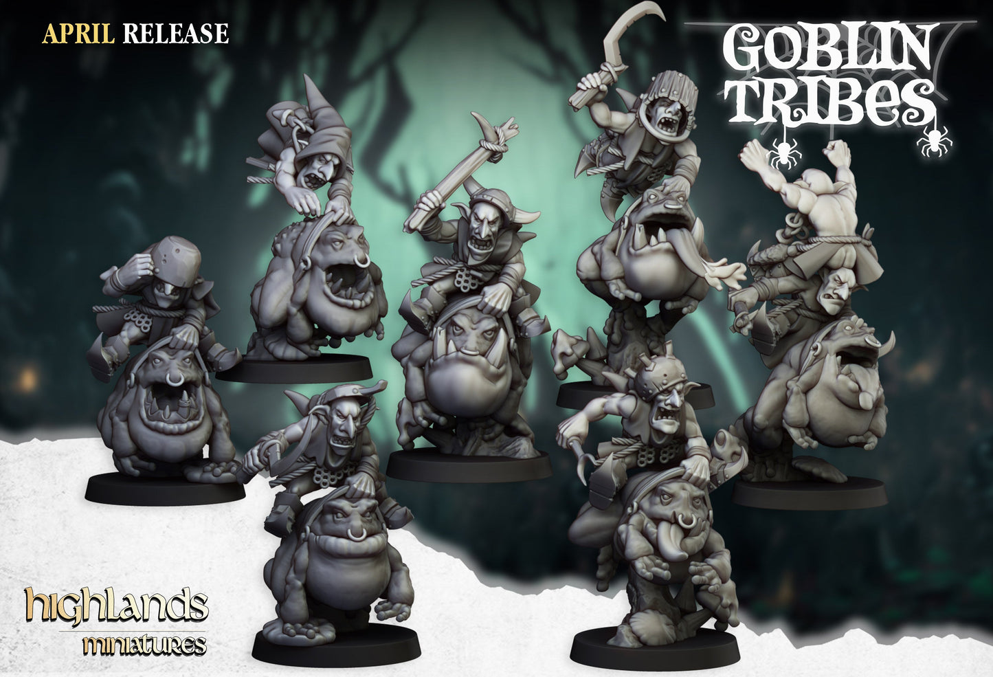 Swamp Goblins Frog Riders, Highlands Miniatures