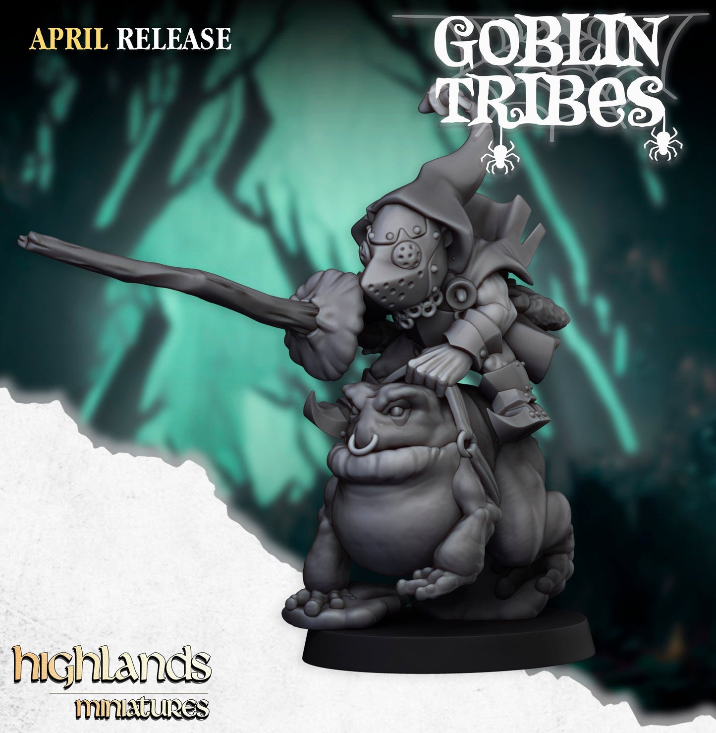 Swamp Goblins Frog Riders with sticks, Highlands Miniatures