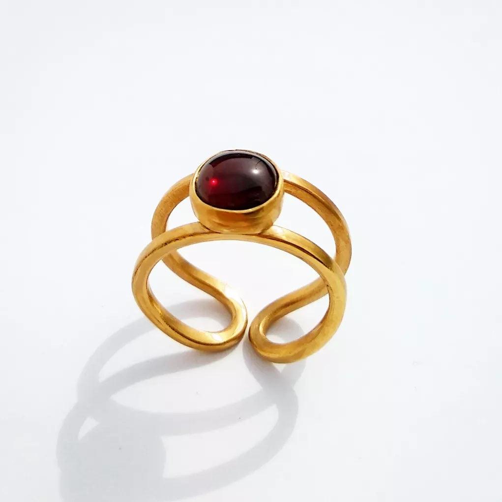 Anillo Doble Hilo Granate