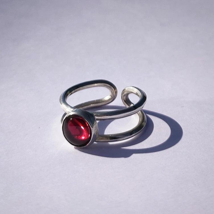 Anillo Doble Hilo Granate