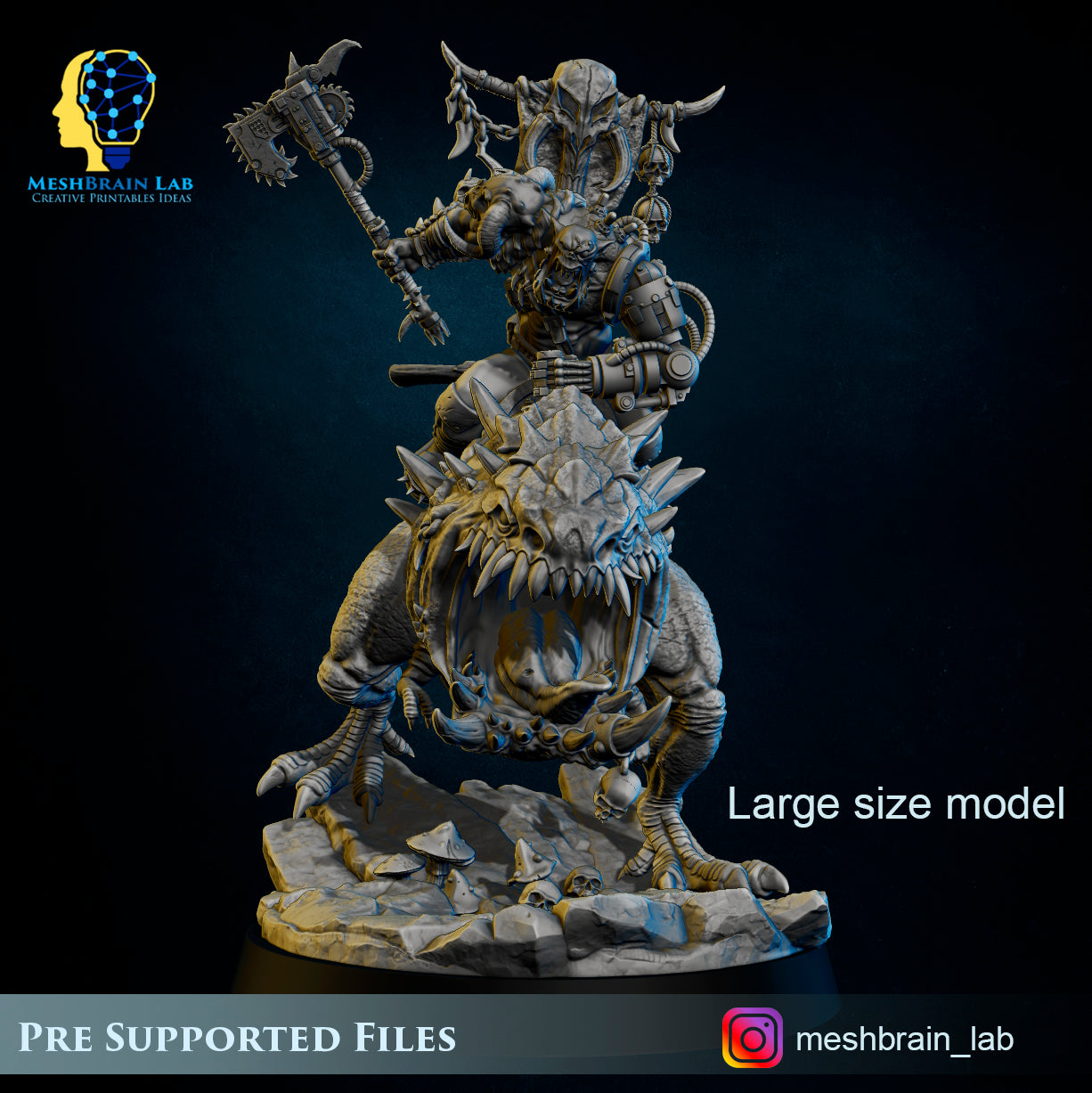 Ork Beast Hunter Warboss on colossal Mount, MeshBrain Lab