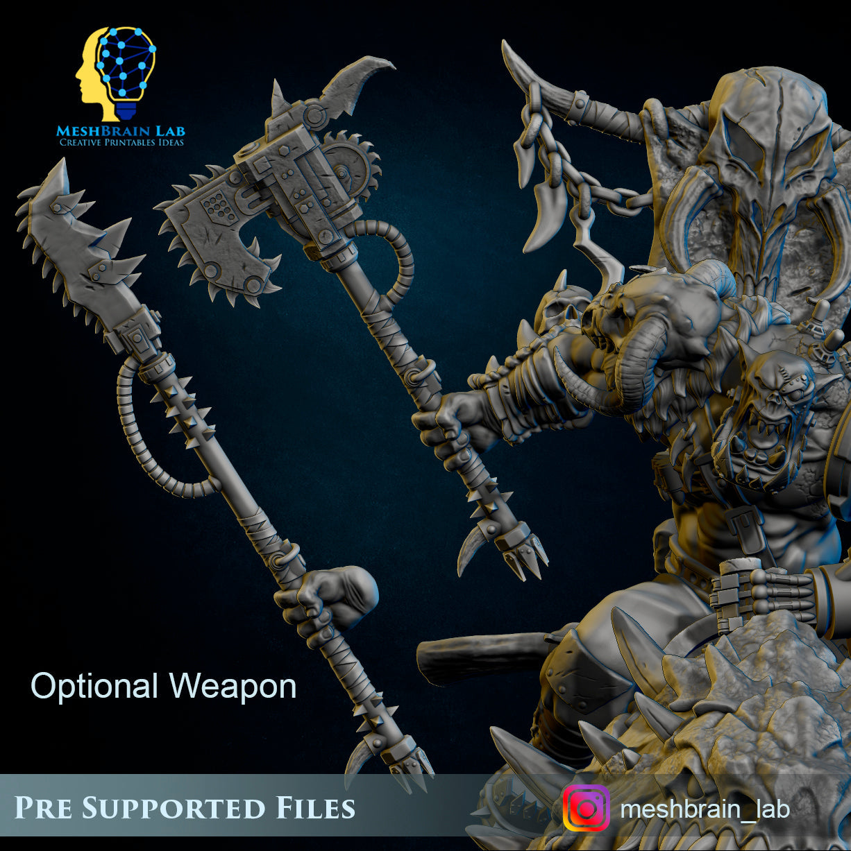 Ork Beast Hunter Warboss on colossal Mount, MeshBrain Lab