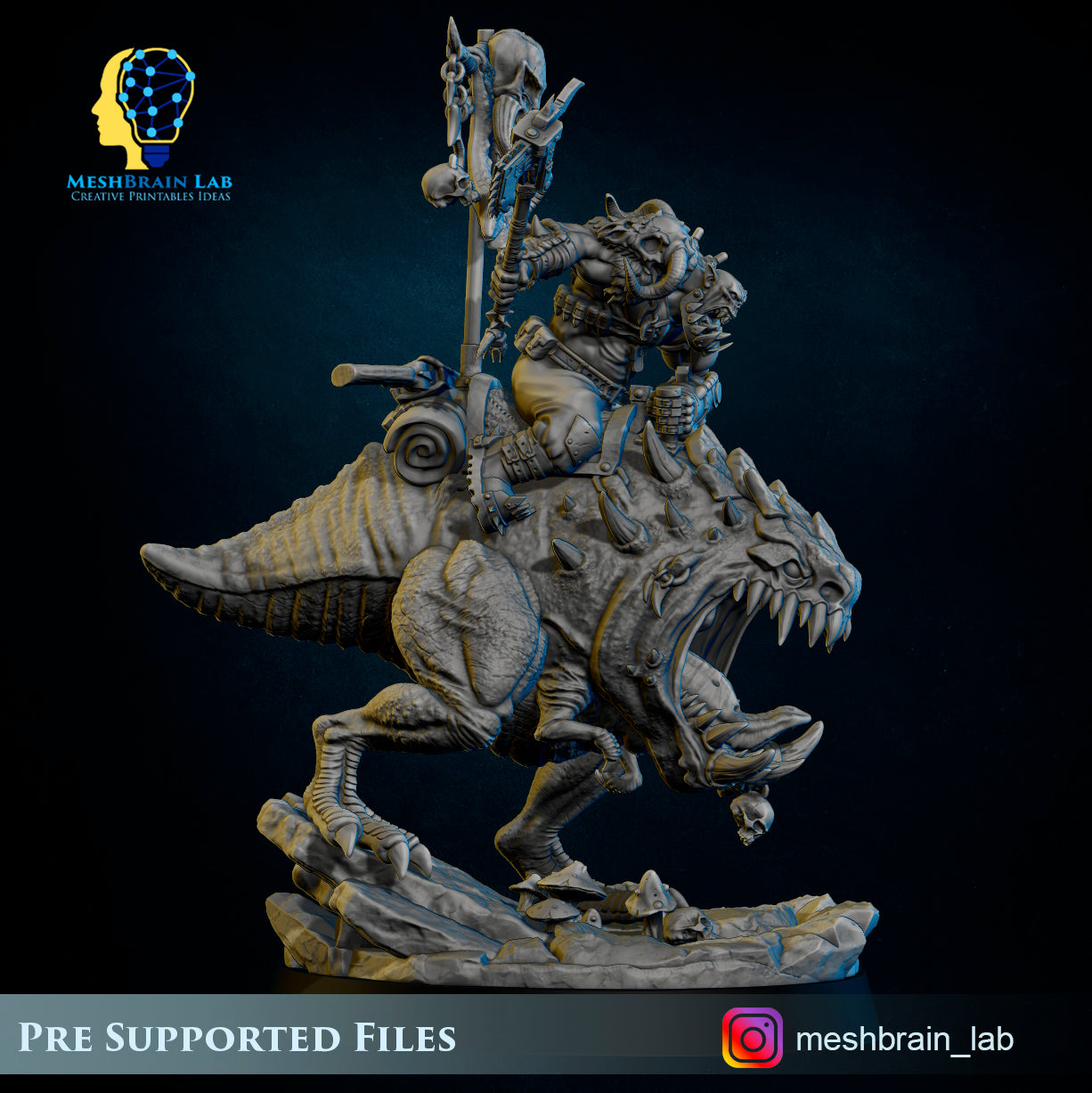 Ork Beast Hunter Warboss on colossal Mount, MeshBrain Lab